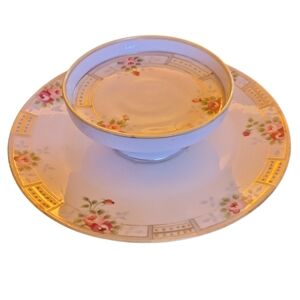 Vintage NIPPON Floral Pedestal Dish, Floral Gold Trimmed Compote Style